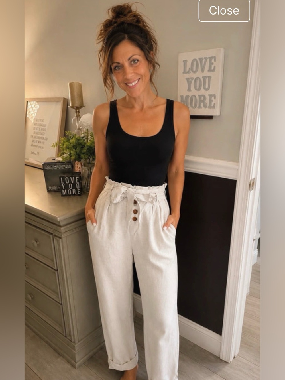 Hot Kiss Paperbag Waist Cotton Pants Size 9 Ivory Boho